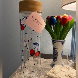 Kate Spade NWT Cherry Dot glass tumbler water bottle